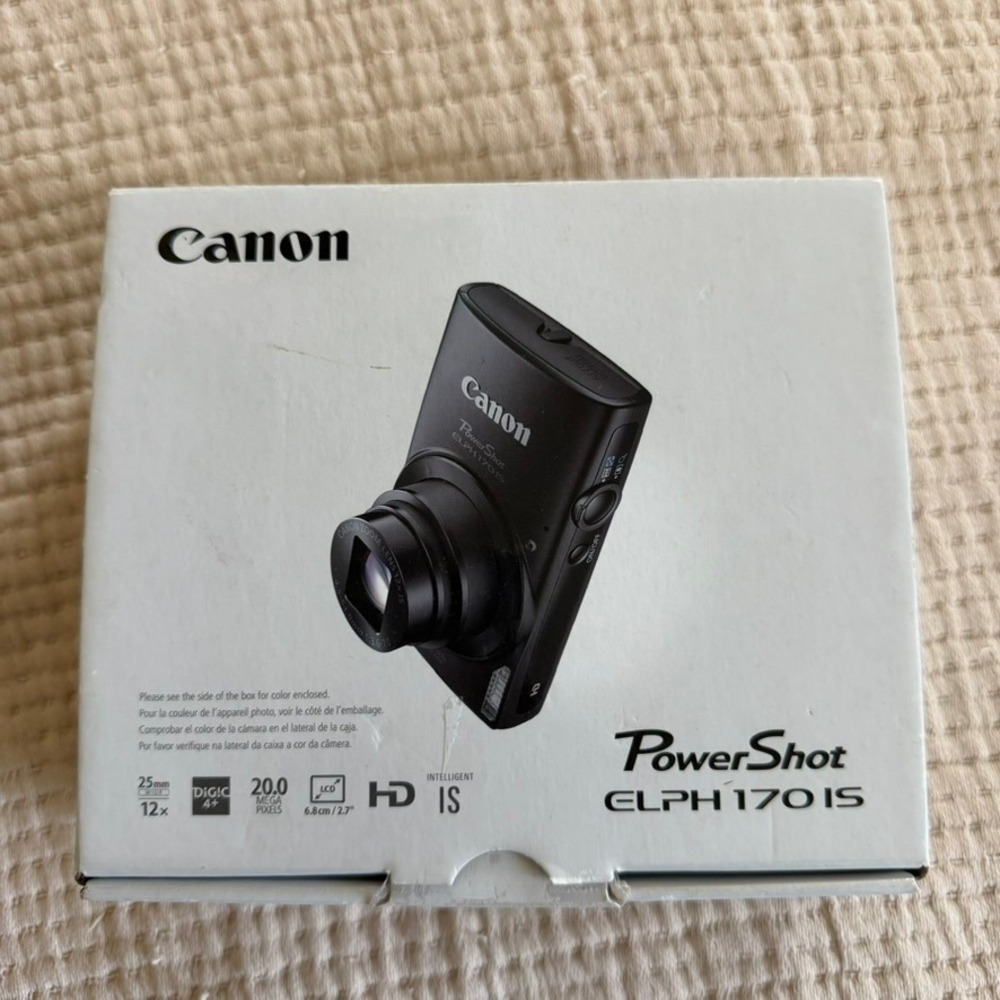 Canon PowerShot ELPH 170 IS Digital Camera Blue 20.0MP 12x Zoom Tested Works Box